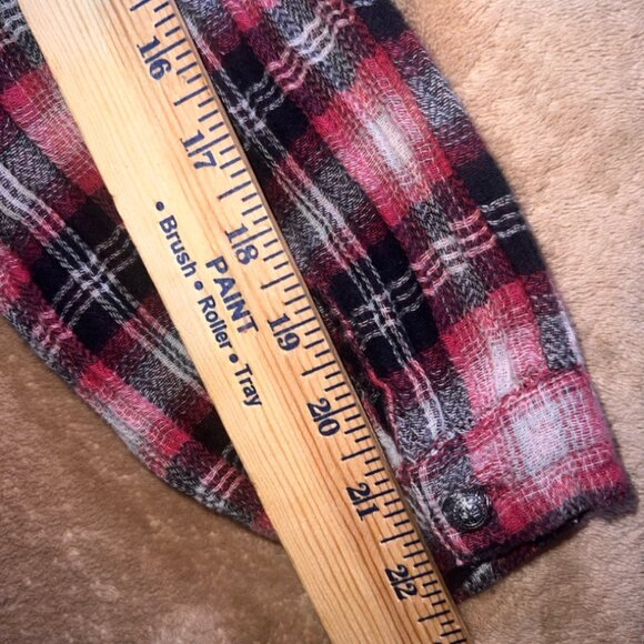 Nine West Women Small Red Black Plaid‎ Ruffle Long Sleeve Pull Over Top (T) - Picture 8 of 8